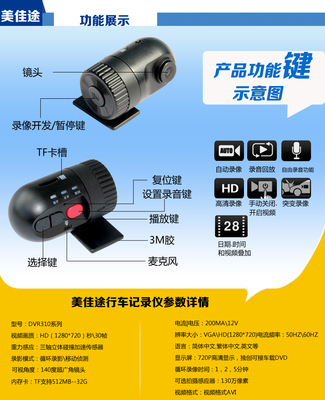 美佳途DVD行車(chē)記錄儀 專(zhuān)車(chē)專(zhuān)用，720P高清夜視守護(hù)您的行車(chē)安全